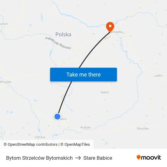 Bytom Strzelców Bytomskich to Stare Babice map