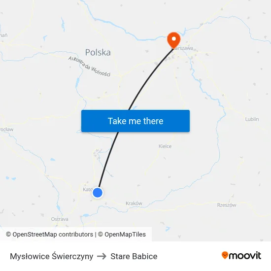 Mysłowice Świerczyny to Stare Babice map