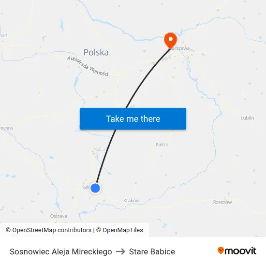 Sosnowiec Aleja Mireckiego to Stare Babice map