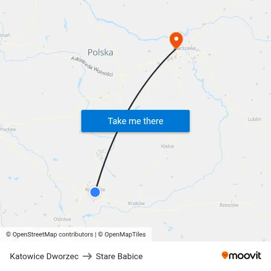 Katowice Dworzec to Stare Babice map
