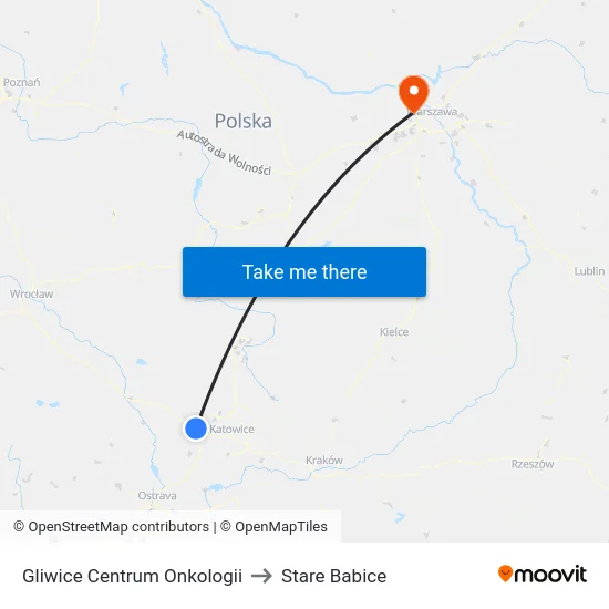 Gliwice Centrum Onkologii to Stare Babice map