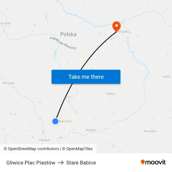 Gliwice Plac Piastów to Stare Babice map