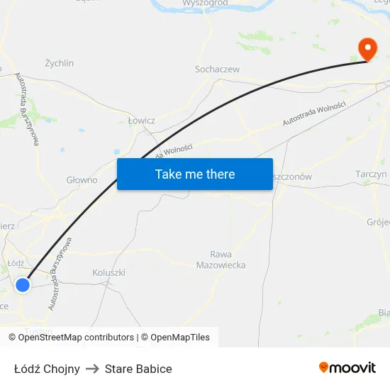 Łódź Chojny to Stare Babice map