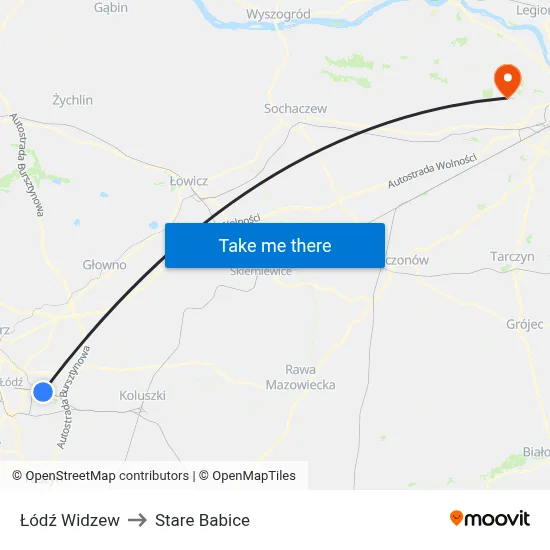Łódź Widzew to Stare Babice map