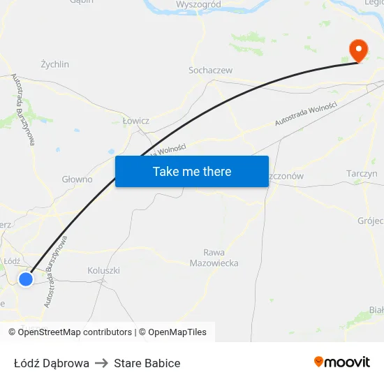 Łódź Dąbrowa to Stare Babice map