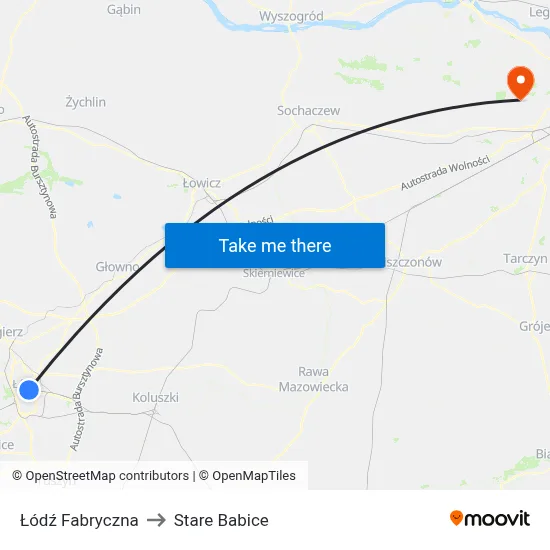 Łódź Fabryczna to Stare Babice map