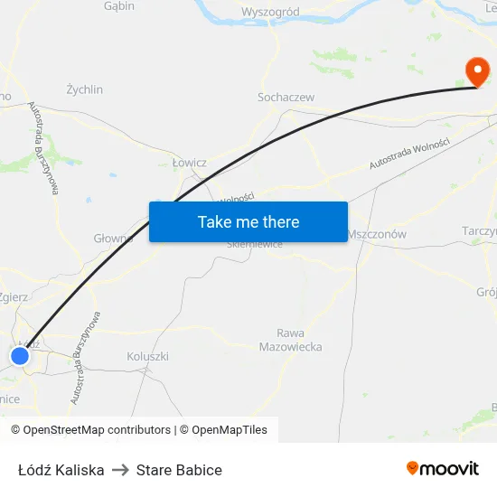 Łódź Kaliska to Stare Babice map