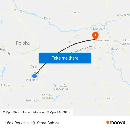 Łódź Retkinia to Stare Babice map
