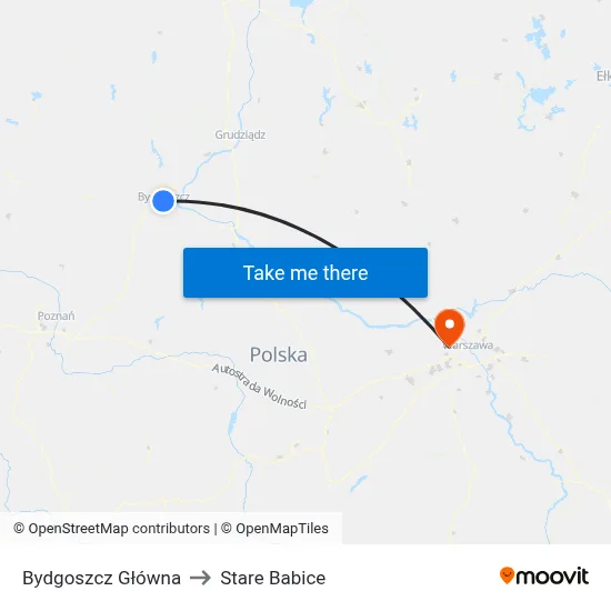 Bydgoszcz Główna to Stare Babice map