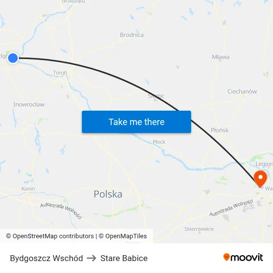 Bydgoszcz Wschód to Stare Babice map