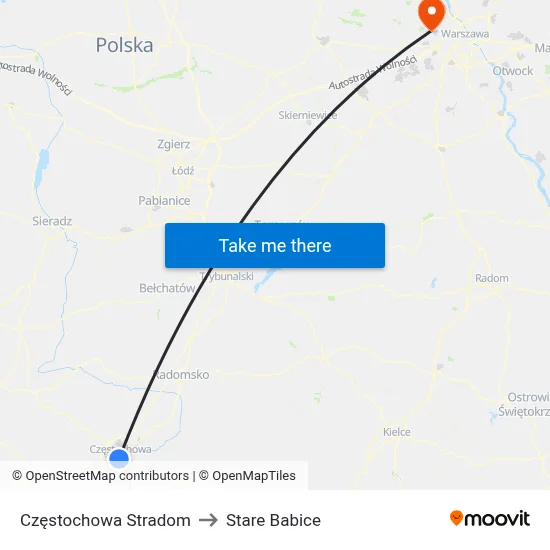 Częstochowa Stradom to Stare Babice map