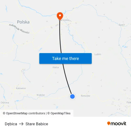 Dębica to Stare Babice map
