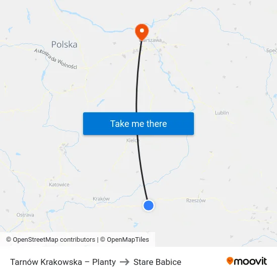 Tarnów Krakowska – Planty to Stare Babice map