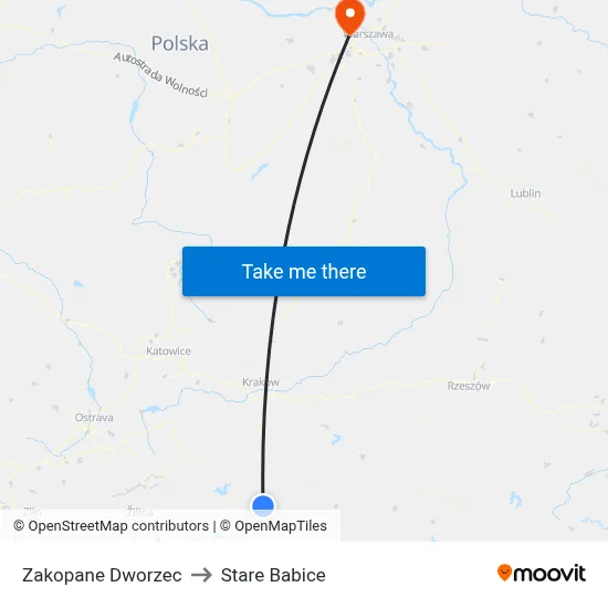 Zakopane Dworzec to Stare Babice map