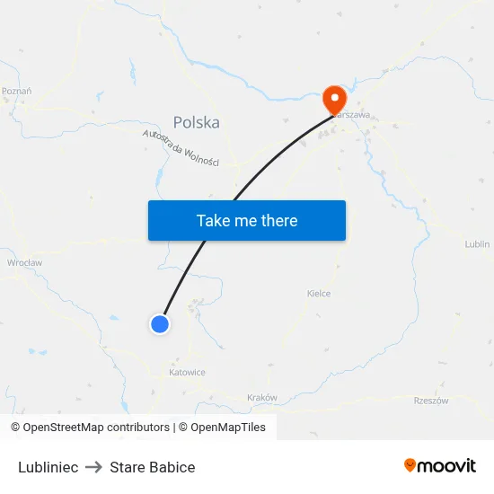 Lubliniec to Stare Babice map