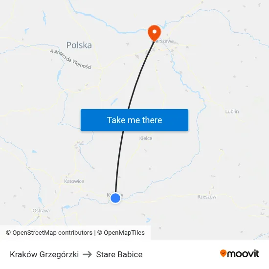 Kraków Grzegórzki to Stare Babice map