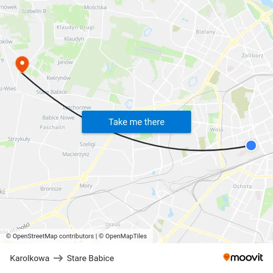 Karolkowa to Stare Babice map