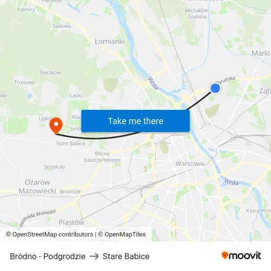 Bródno - Podgrodzie to Stare Babice map