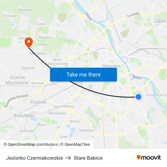 Jeziorko Czerniakowskie to Stare Babice map