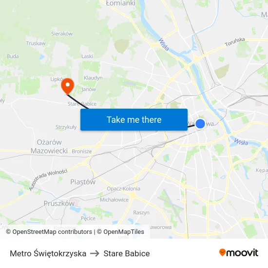 Metro Świętokrzyska to Stare Babice map