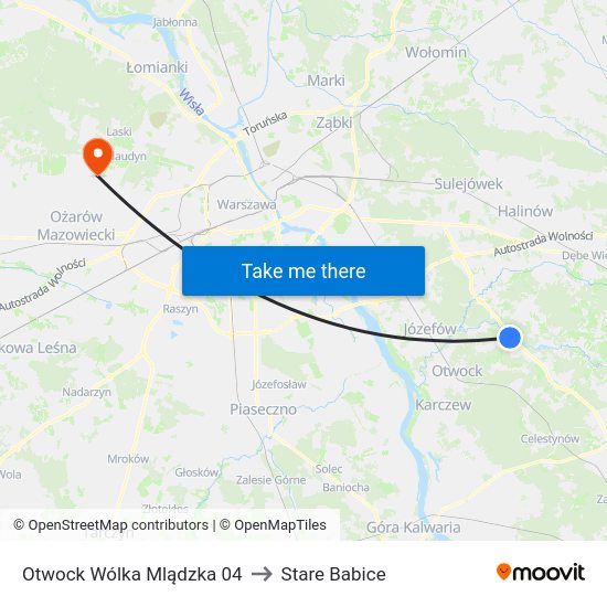 Otwock Wólka Mlądzka to Stare Babice map