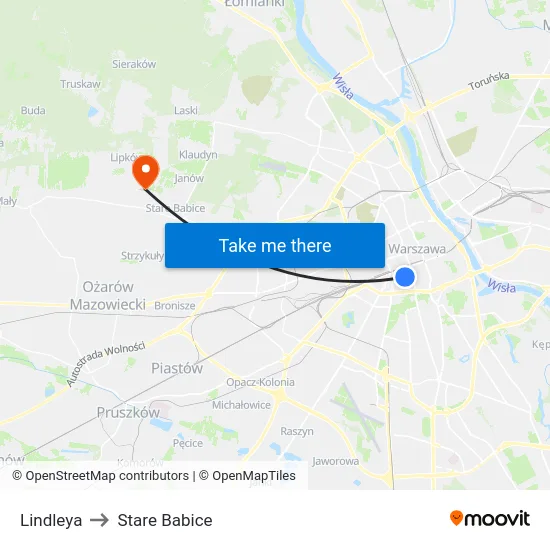 Lindleya to Stare Babice map