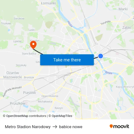 Metro Stadion Narodowy to babice nowe map