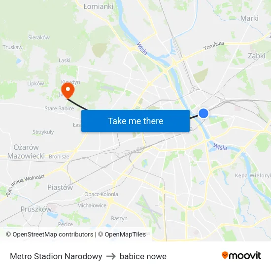 Metro Stadion Narodowy to babice nowe map
