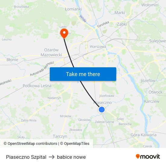 Piaseczno Szpital to babice nowe map