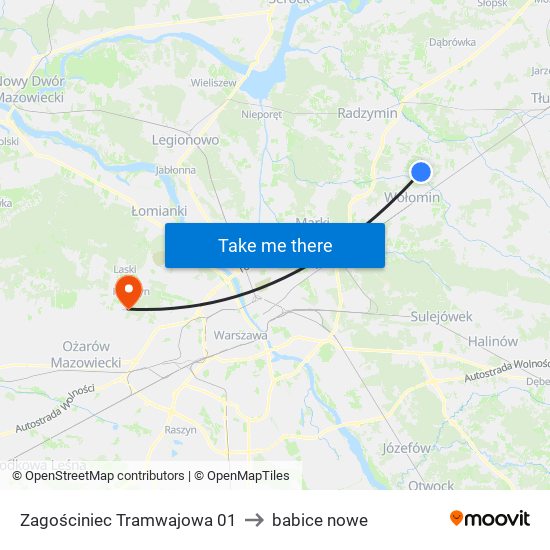 Zagościniec Tramwajowa 01 to babice nowe map