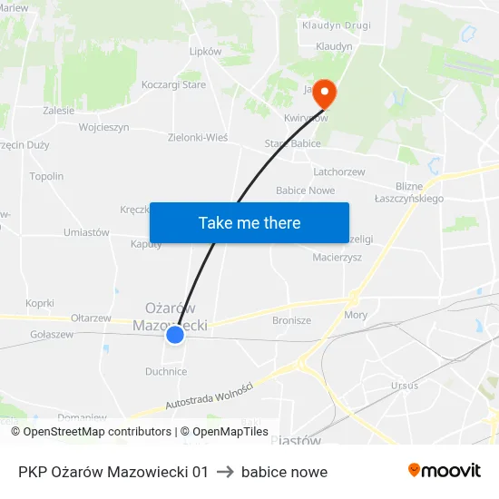 PKP Ożarów Mazowiecki 01 to babice nowe map