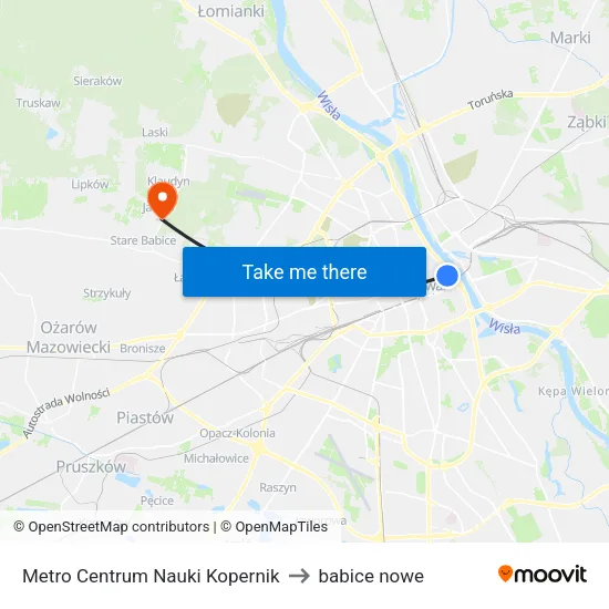 Metro Centrum Nauki Kopernik to babice nowe map