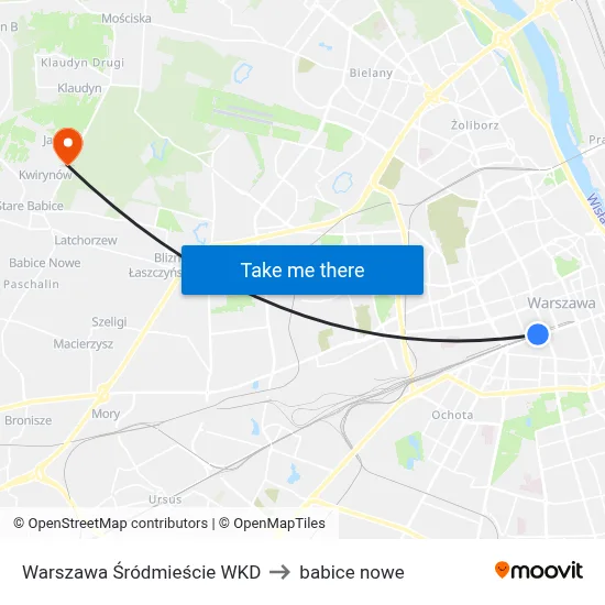 Warszawa Śródmieście WKD to babice nowe map