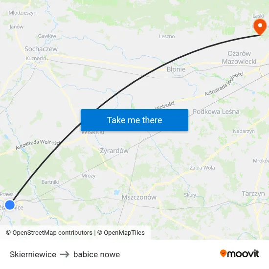Skierniewice to babice nowe map