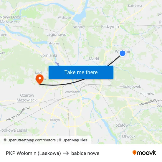 PKP Wołomin (Laskowa) to babice nowe map