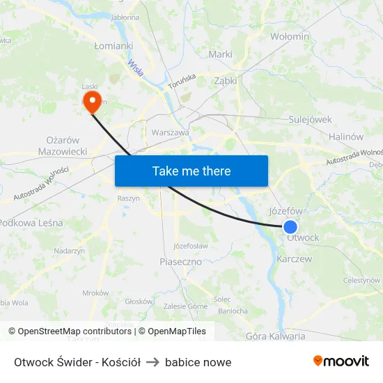 Otwock Świder - Kościół to babice nowe map
