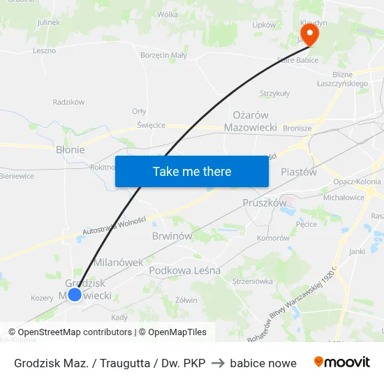 Grodzisk Maz. / Traugutta / Dw. PKP to babice nowe map