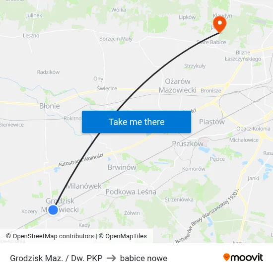 Grodzisk Maz. / Dw. PKP to babice nowe map