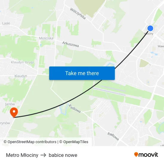 Metro Młociny to babice nowe map