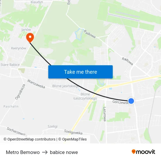 Metro Bemowo to babice nowe map