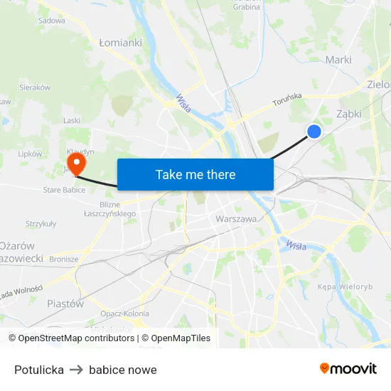Potulicka to babice nowe map