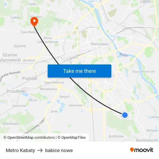 Metro Kabaty to babice nowe map