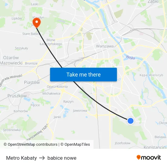 Metro Kabaty to babice nowe map