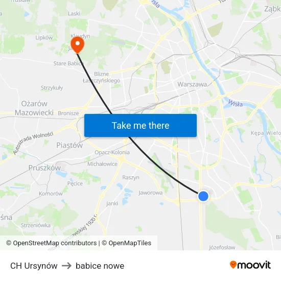 CH Ursynów to babice nowe map