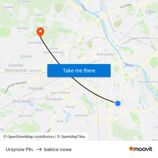 Ursynów Płn. to babice nowe map