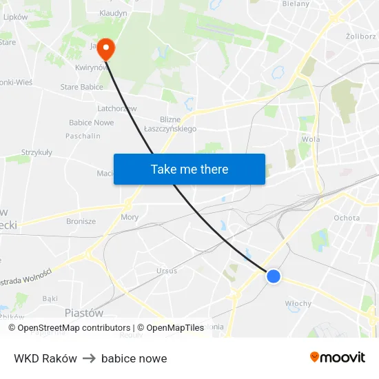 WKD Raków to babice nowe map