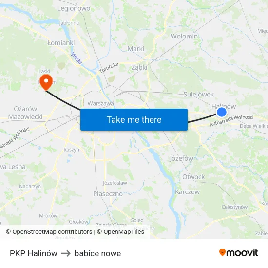 PKP Halinów to babice nowe map