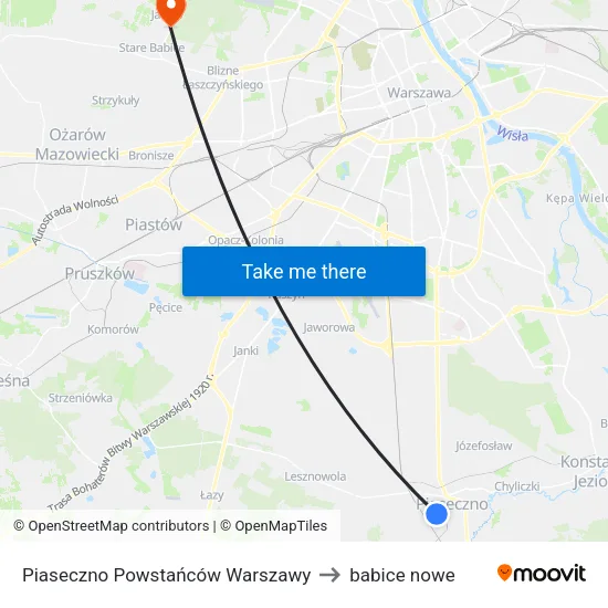 Piaseczno Powstańców Warszawy to babice nowe map