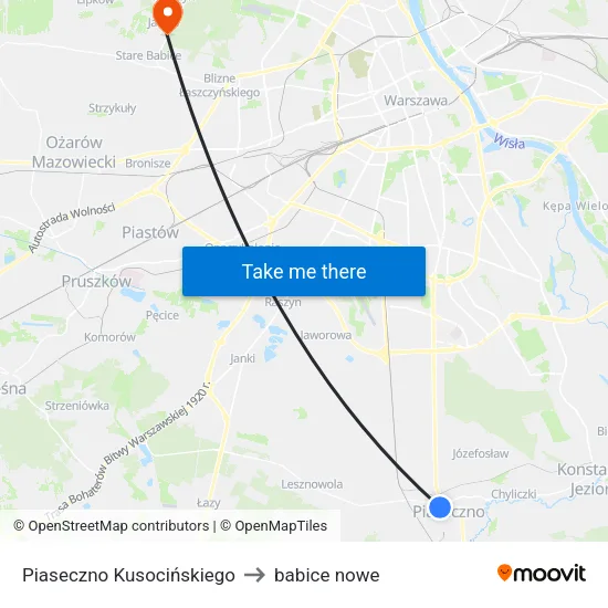 Piaseczno Kusocińskiego to babice nowe map