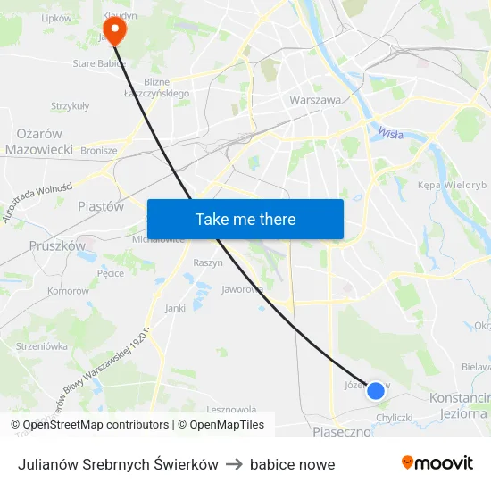 Julianów Srebrnych Świerków to babice nowe map